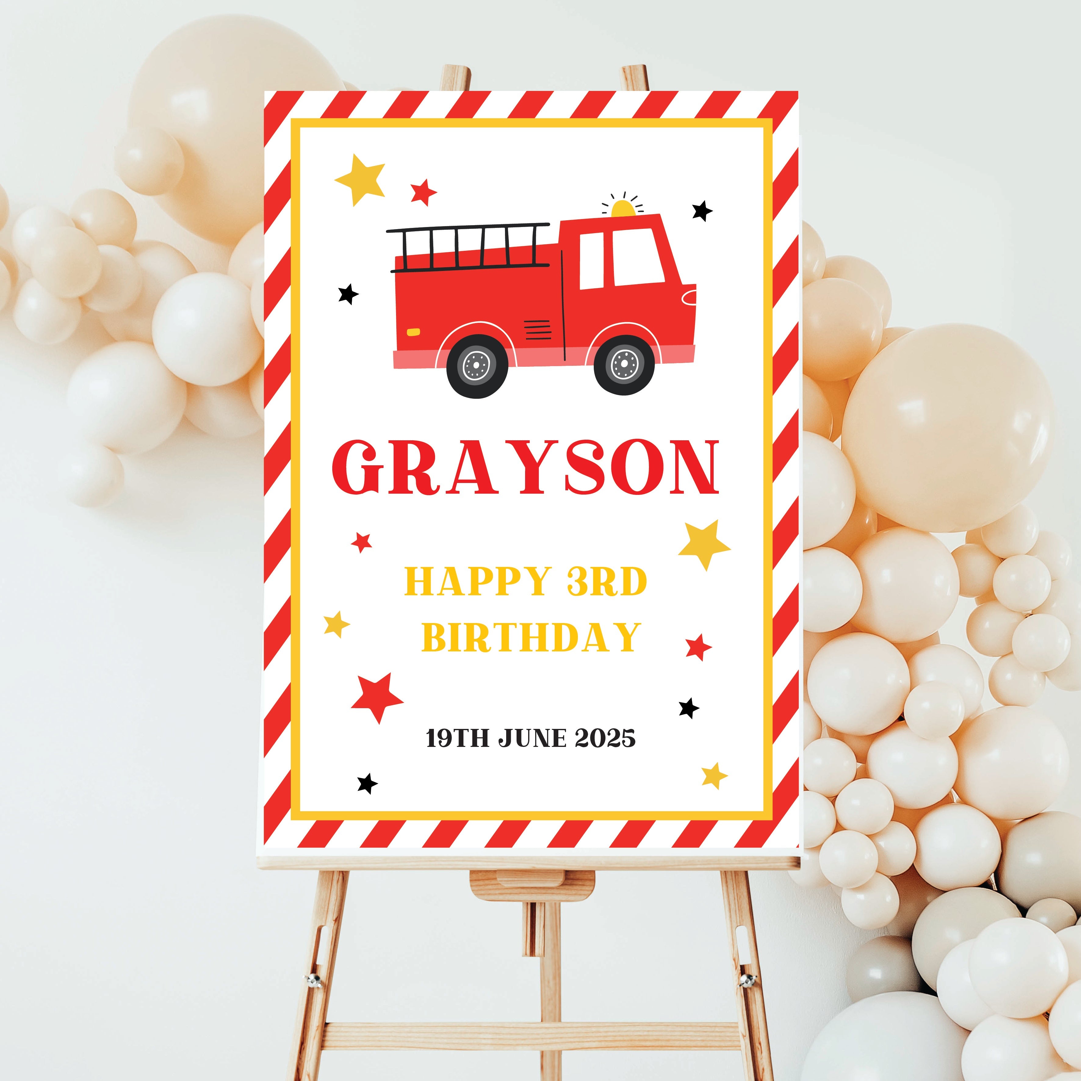 Personalised Boy's Fire Engine Birthday Party Sign 